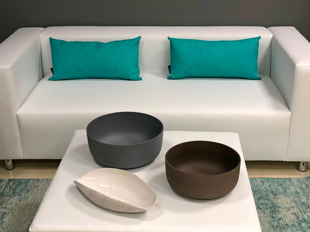 White Sofa turquoise cushions
