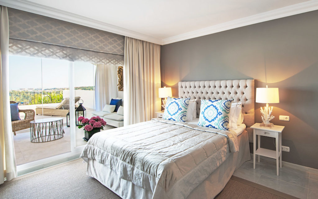Stylish master bedroom refurbishment with sitting room and terrace in Marbella, Costa del Sol