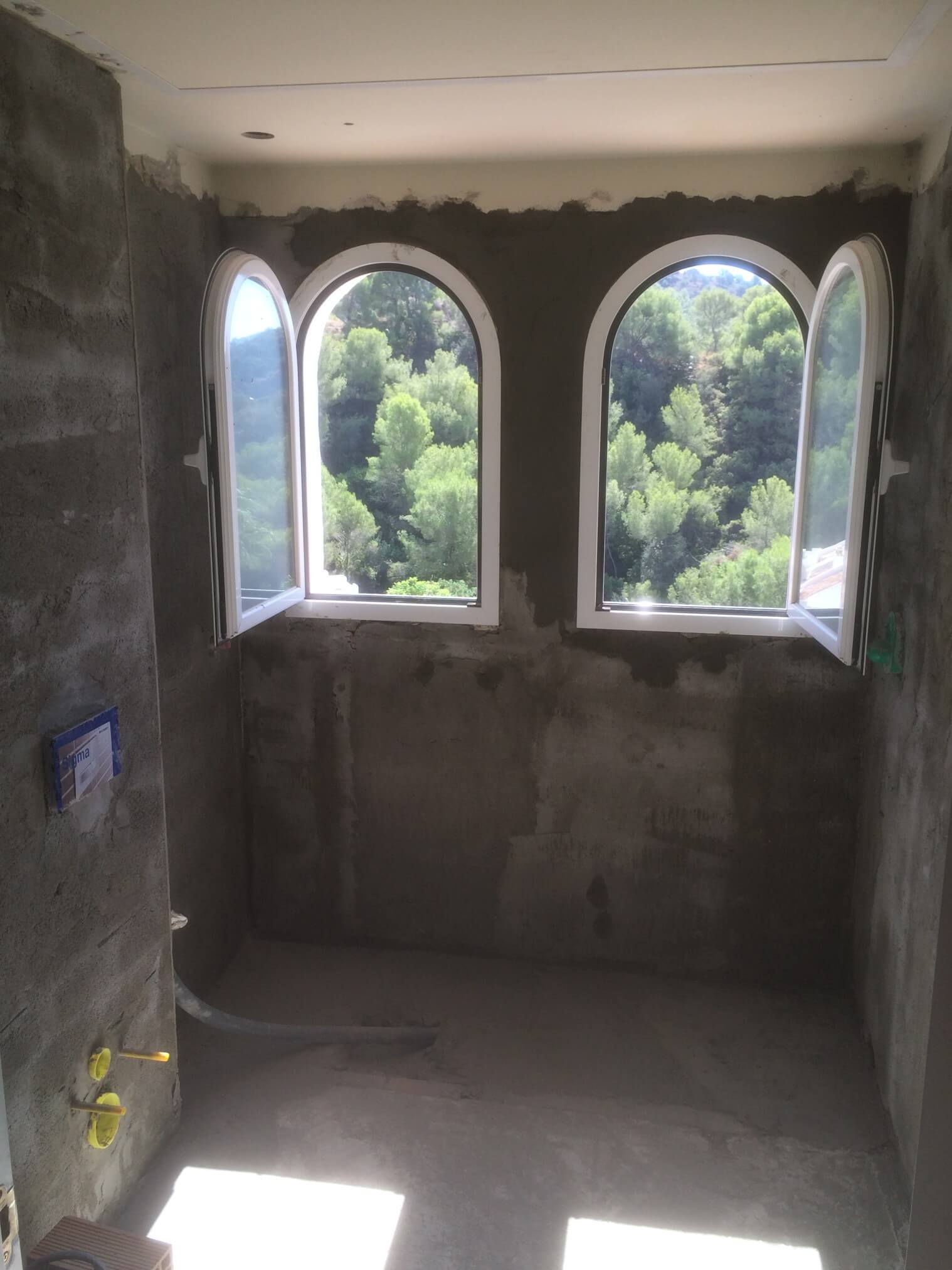 Plastered walls with windows