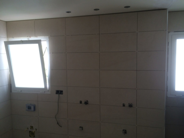 Tiles going up in the bathroom