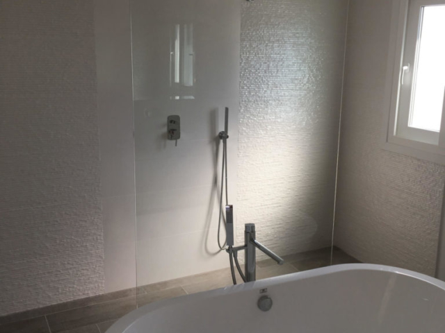 Bathroom with glass shower wall