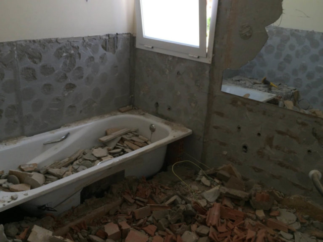 Demolished bathroom