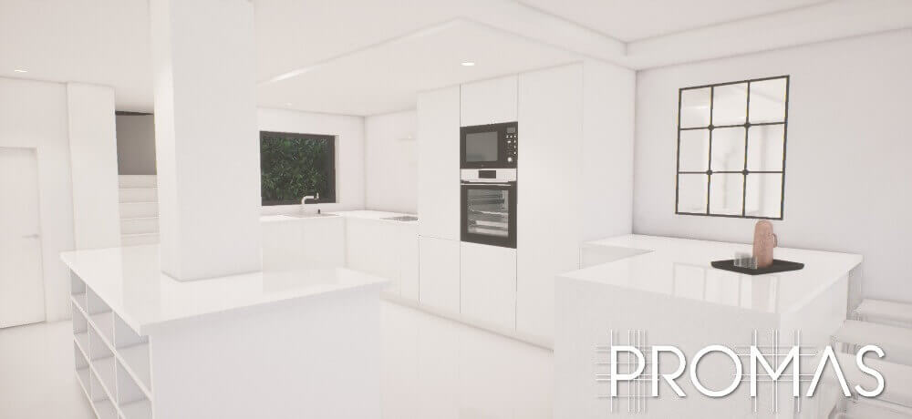 3d design for modern white kitchen in Costa del Sol