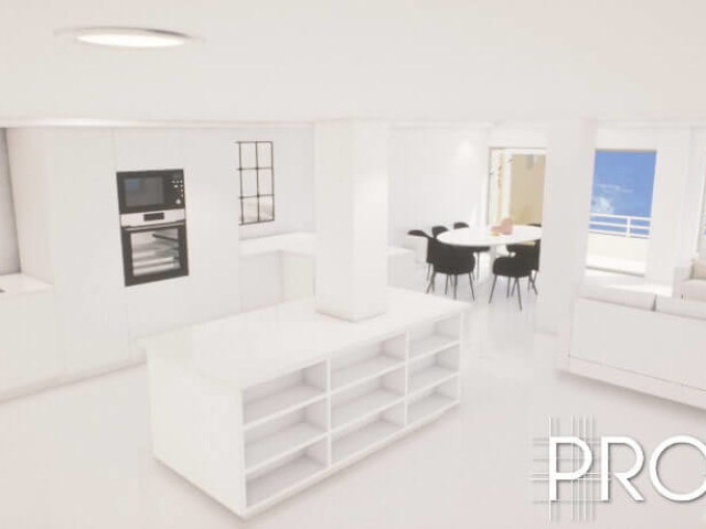 ProMas 3d design of built white open plan living and dinning area