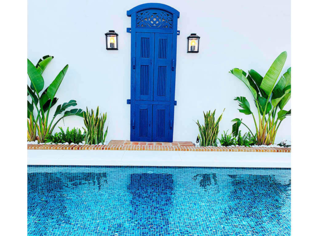 Ornamental door by the pool