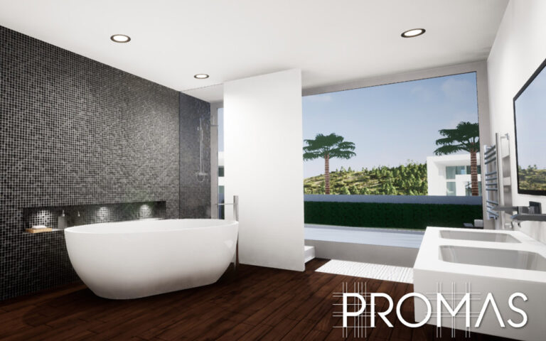 3D design for luxurious bathroom with stand alone bath in Marbella