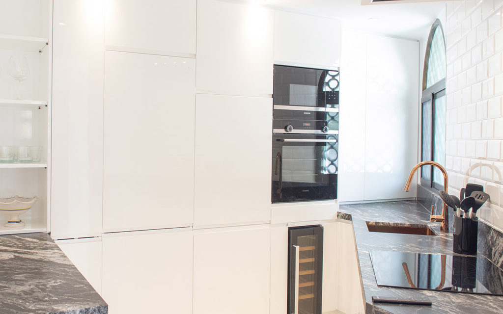 Stylish kitchen with stunning black marble worktop