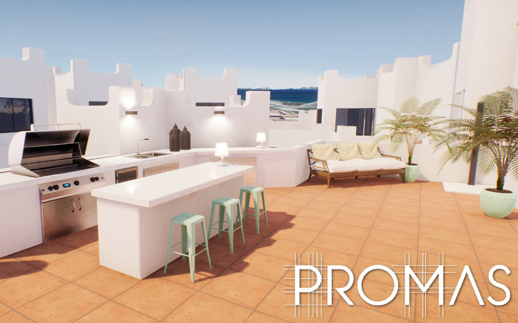 3D design for Spanish style rooftop kitchen in Marbella