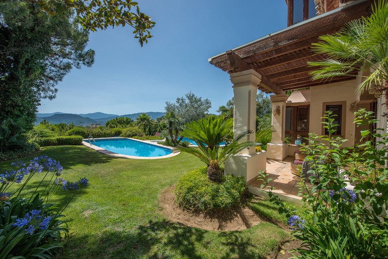 Pool of luxury secluded villa currently for sale in La Zagaleta