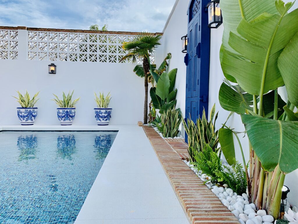 Stylish landscaping around the pool