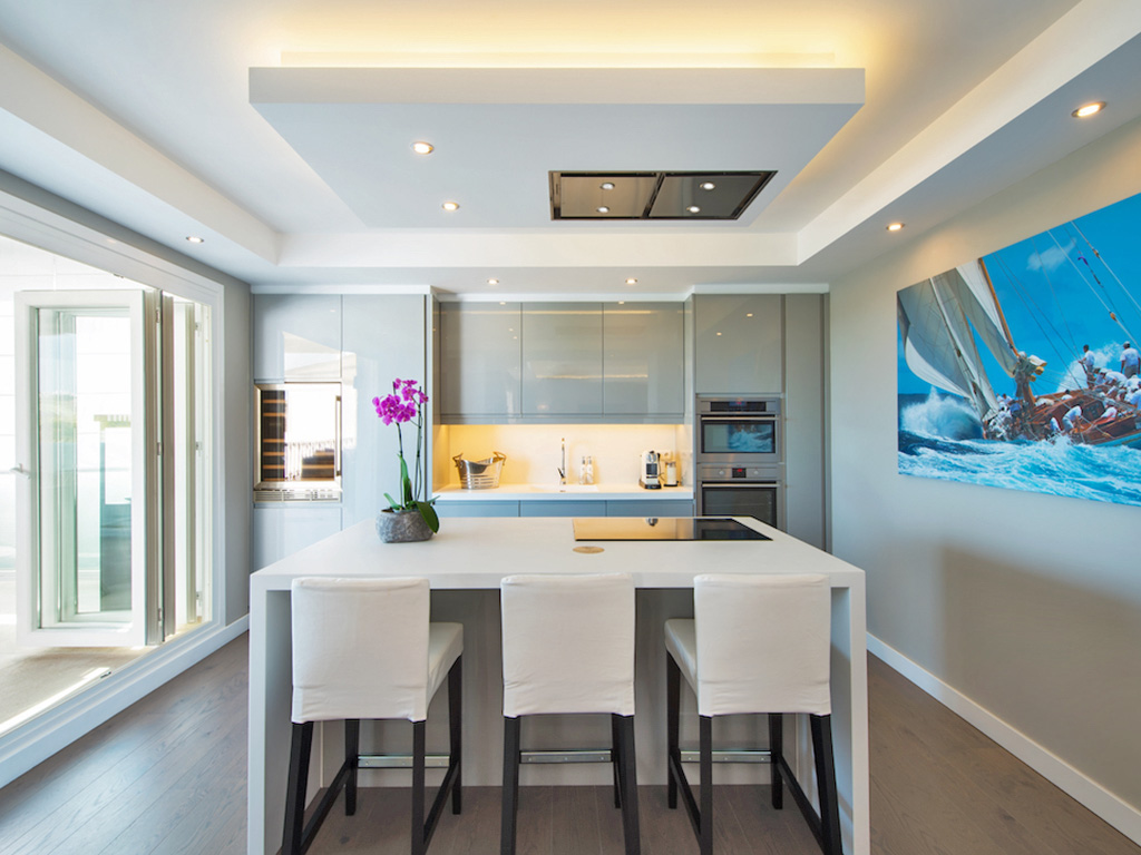 Kitchen with layered lighting