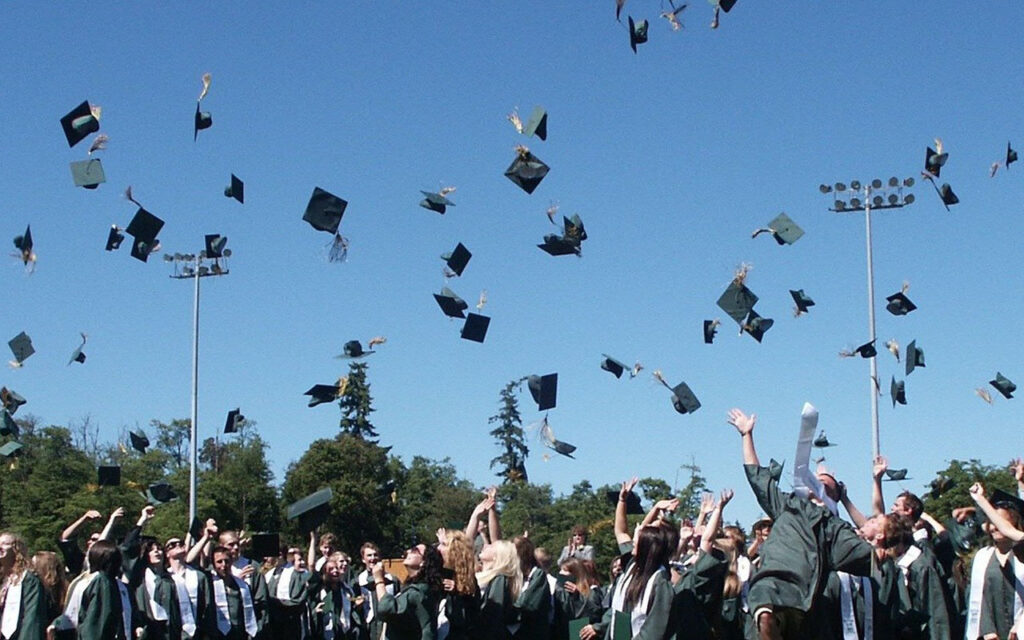 Students throwing graduation caps