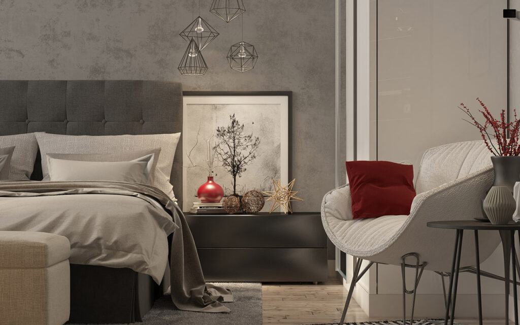 Grey bedroom suite with red styles