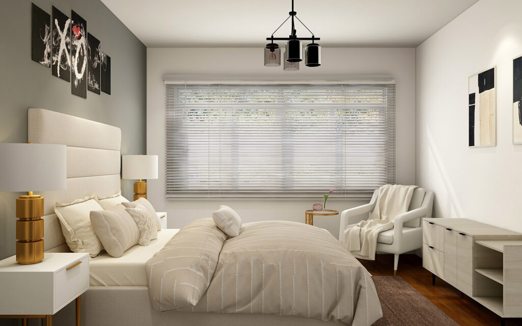 Photo white bed with grey walls