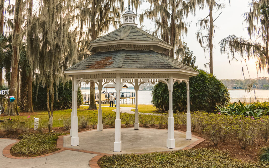 Heritage pergola beside lake