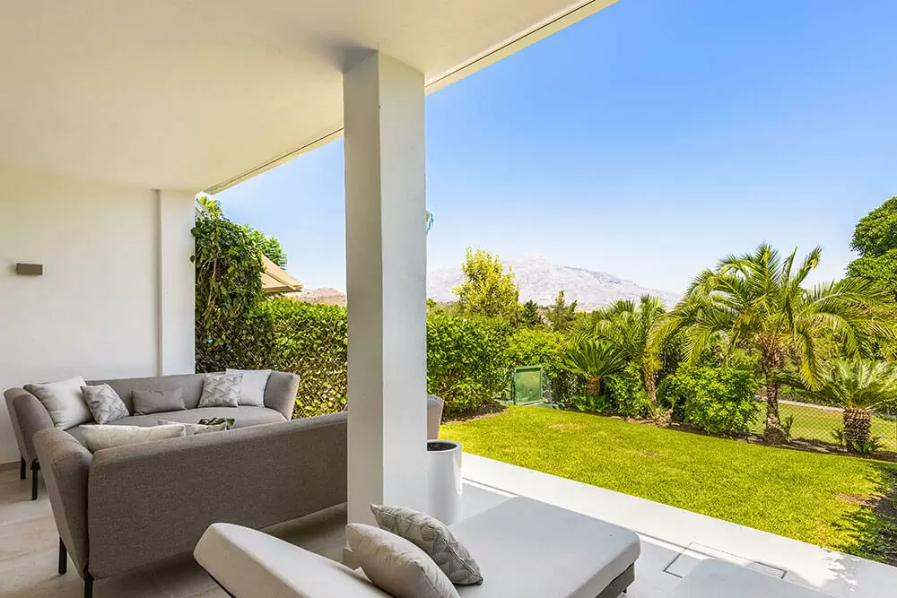 relaxing porch in garden with mountain views marbella