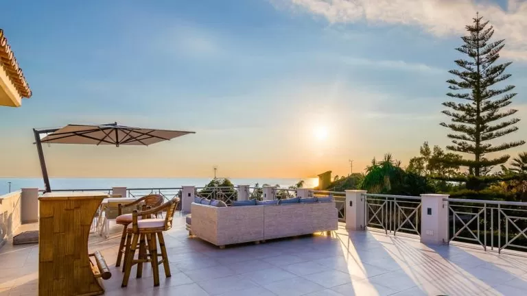 stylish rooftop with luxury timber bar and stunning views