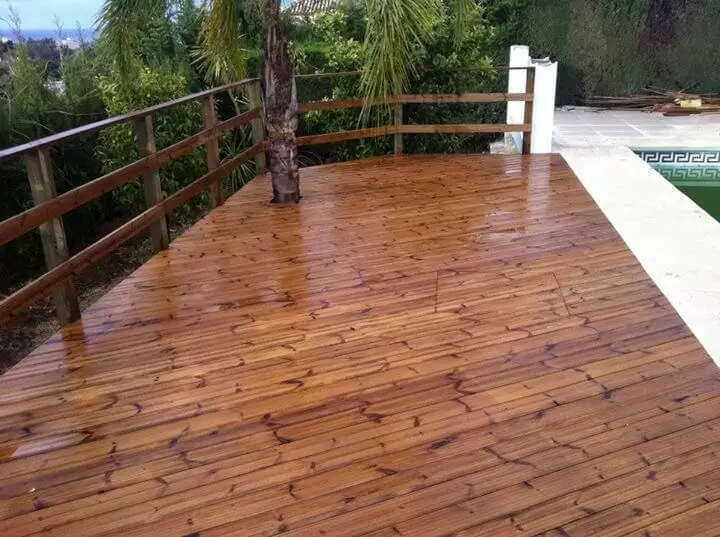 Newly varnished decking