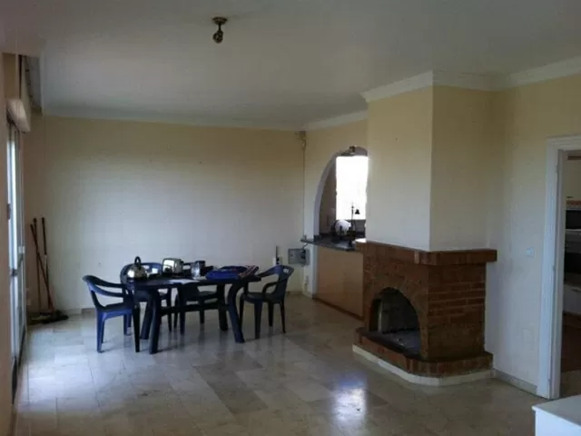 Dining area with fireplace