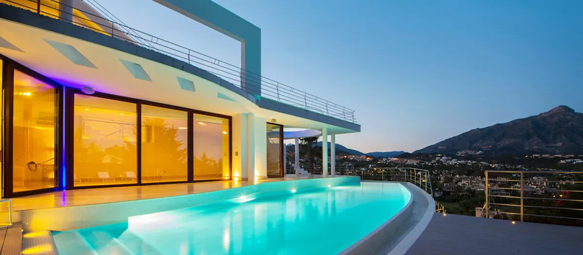 Outside pool on summers evening