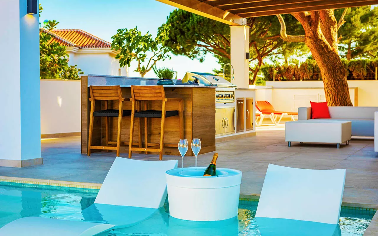 Luxury pool chair and chillout zone in Mijas, Costa del Sol